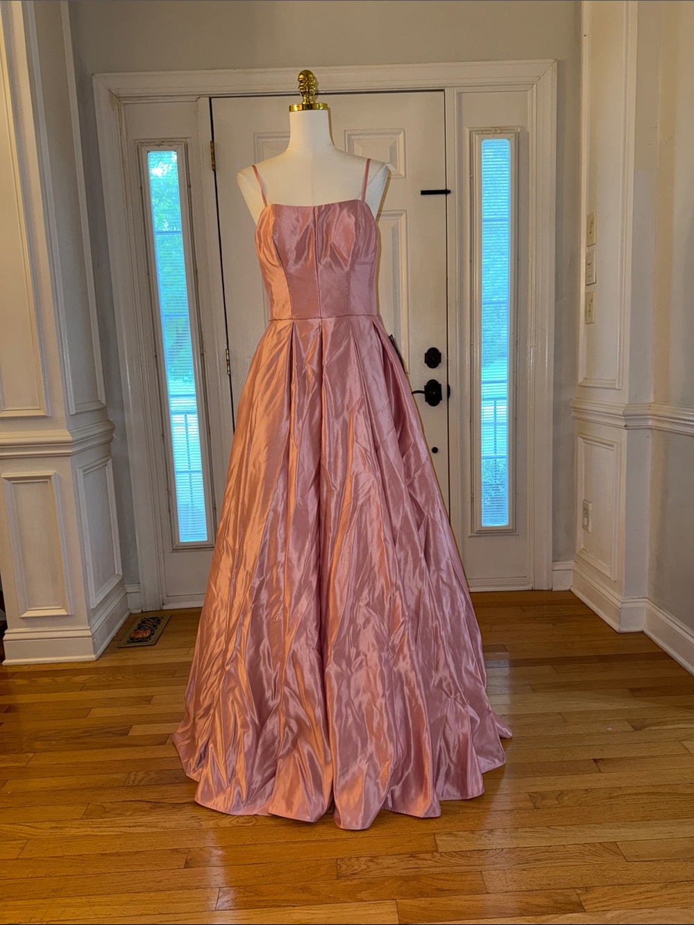 B Darlin Dusty Rose Satin Spaghetti-Strap Ball Gown